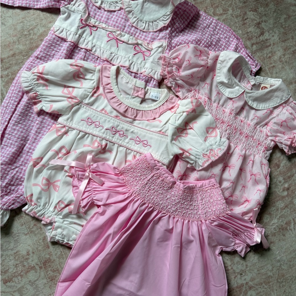 Pink Bow baby girl embroidery and smocked bundle